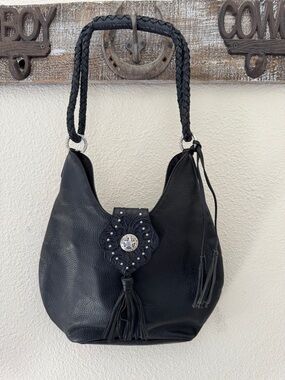 Black Studded Tassel Hobo Bag